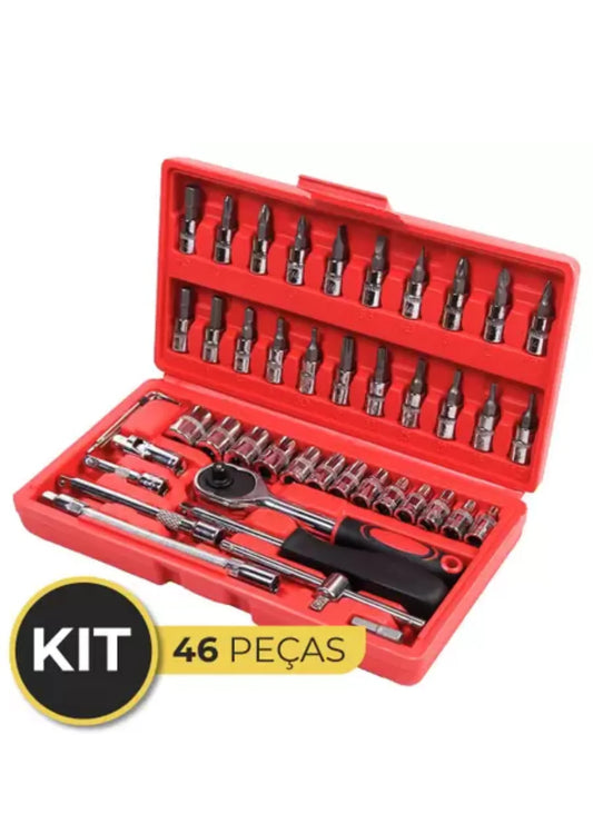 Kit Chaves Ferramentas Jogo 46 Peças Maleta Catraca  Soquetes Completa Profissional Mecânico