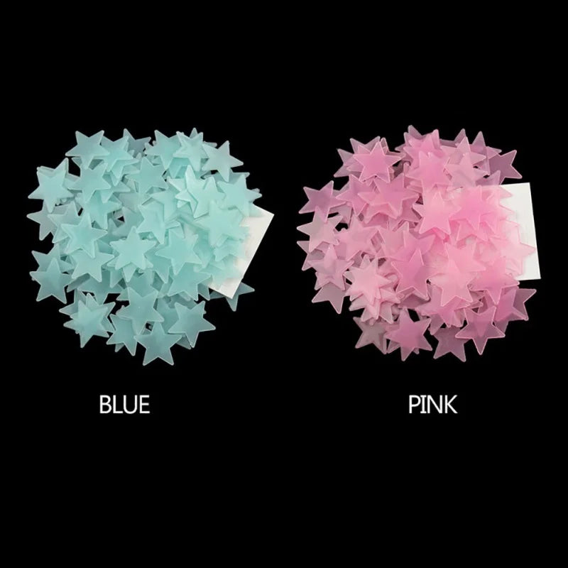 100 peças estrela de cinco pontos que brilha no escuro 3d fluorescente luminosa