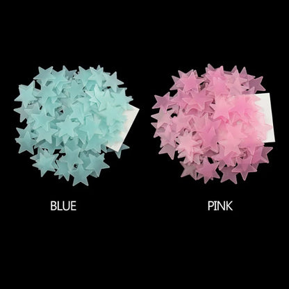 100 peças estrela de cinco pontos que brilha no escuro 3d fluorescente luminosa