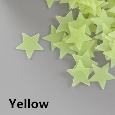 100 peças estrela de cinco pontos que brilha no escuro 3d fluorescente luminosa