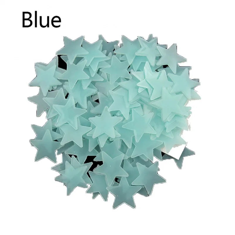 100 peças estrela de cinco pontos que brilha no escuro 3d fluorescente luminosa