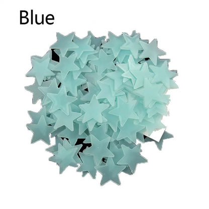 100 peças estrela de cinco pontos que brilha no escuro 3d fluorescente luminosa