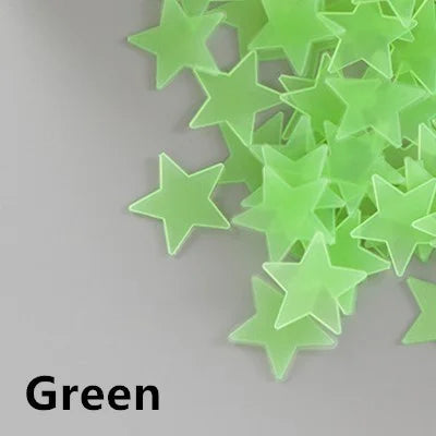 100 peças estrela de cinco pontos que brilha no escuro 3d fluorescente luminosa